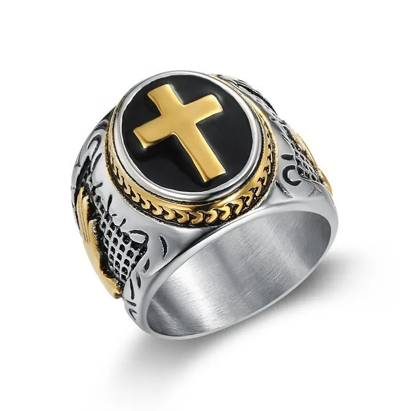 Винтажное кольцо с крестом из нержавеющей стали