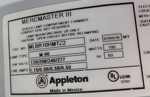 Chambre à lampes PLC Appleton Mercmaster III MLBR10HMTZ2 Type de lampe M-90 - Product Image 2