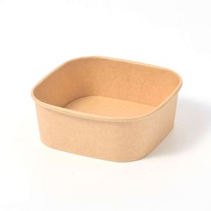 Durable Disposable Eco Friendly Kraft Paper Square <b>Bowl</b> <b>With</b> <b>Lid</b> Biodegradable Salad Fruit Takeout Camping Picnic OEM Available - Product Image 1