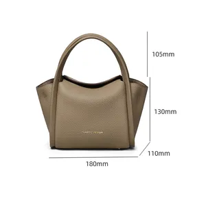 Good Quality Genuine Leather Mini Tote Bag With Lining Pouch Fashion Taupe Mini Shopper Handbag For Women