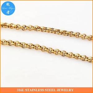 Vente en gros en vrac Usine Chaînes rondes Rolo DIY Acier inoxydable 3mm Couleur or - Product Image 4