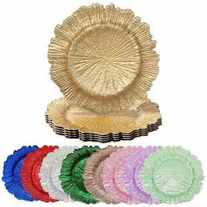 Platos de Servicio Acrílicos Dorados de 13 Pulgadas con Textura de Arrecife, Platos de Plástico Irrompibles para Cenas Formales y Decoración de Bodas - Product Image 1