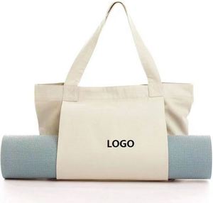 Sac fourre-tout en toile grand format avec logo personnalisé, porte-tapis de yoga portable, sac de sport en coton pour la plage, accessoire de mode - Product Image 1