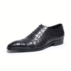 High-Quality Men's Engraved Oxford Shoes Genuine Leather <b>Pointed</b> <b>Toe</b> Design Ideal for Business Formal Wear - Product Image 4