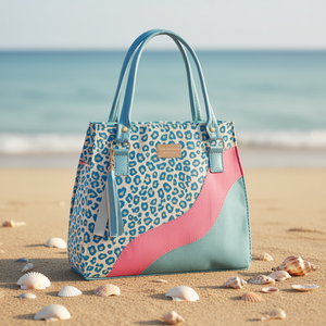 Bolso Tote Mediano para Mujer Fana Harlow, Diseño de Leopardo Azul, Bolso de Playa de Algodón, Estilo de Mano - Product Image 2