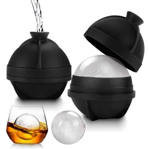 BHD novedad gran fabricante de bolas de hielo congelado con embudo sin BPA whisky silicona 2,5 pulgadas esfera molde de bola de hielo