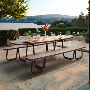 Ngoài trời nhà hàng Patio đồ nội thất gỗ tếch hình chữ nhật Dã Ngoại bảng băng ghế dự bị ngoài trời Vườn bàn ăn đặt đồ nội thất - Product Image 2