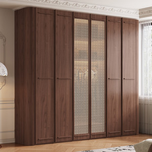 Full-size Custom Oak Solid Wood New Wardrobe for Home Bedroom with <strong>Rounded</strong> Corner Vintage-style Walnut Colour <strong>Closet</strong> - Product Image 1