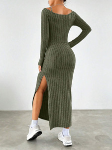 Conjunto de Moda Otoño-Invierno, Estilo Simple y Elegante, Vestido Verde con Tirantes para Mujer - Product Image 2