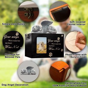 Urn Kayu untuk Abu Jenazah Anjing Kucing dengan Bingkai Foto & Lapisan Flanel Lembut, Urn Kremasi Kenangan, Hadiah Kenang-kenangan Pemakaman - Product Image 3