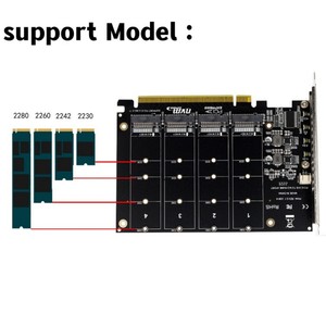 NVMe M.2 M-Key 2230/2242/2260/2280 SSD Expansion Card 4-Bay 32Gbps PCI-E Supports 4 X PCI <b>Computer</b> <b>Accessory</b> SSD Expansion Card - Product Image 5