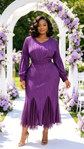 <span class=keywords><strong>Robe</strong></span> pour <span class=keywords><strong>femme</strong></span> Sheen, dernière mode, couleur unie, manches lanternes, estampage doré, plissée avec ceinture, élégante, décontractée, style Miyake, <span class=keywords><strong>grande</strong></span> <span class=keywords><strong>taille</strong></span> - Product Image 5