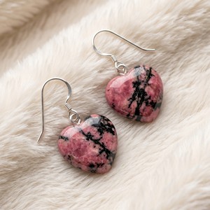 Ear Enlace Oem Odm Silver Plated Heart Shape Rhodonite Dangle <b>Hook</b> <b>Earrings</b> Natural Gemstone Women Jewelry Wholesale - Product Image 3