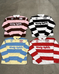 T-Shirt <span class=keywords><strong>Polo</strong></span> da Uomo in Cotone Pesante 320 GSM con Logo Personalizzato, Manica Lunga, Colletto, Streetwear, Maglietta a Righe Orizzontali per Uomo - Product Image 1