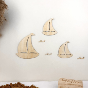 Autocollants muraux en bois pour chambres de bébé avec design ajouré, thème océan, autocollants muraux créatifs en bois représentant un <span class=keywords><strong>bateau</strong></span> à voile - Product Image 2