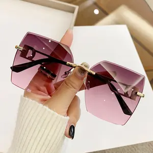 Nieuwe Luxe Vierkante Randloze Zonnebril Voor Mannen Vrouwen Merk Designer Gradiënt Letter D Zonnebril Populaire Brillen Zonnebril
