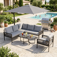 Ensemble de canapés modulaires d'extérieur en aluminium tressé en corde, en forme de L, pour 5 personnes, mobilier de conversation pour patio et jardin, avec table basse d'appoint