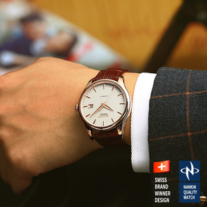 Montre automatique pour homme, mouvement mécanique minimaliste, logo personnalisé, résistance à l'eau 5ATM, calendrier intégré, style business. - Product Image 3