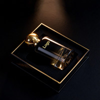 Boîte d'emballage personnalisée de luxe, flacon de parfum en verre cylindrique vide noir dégradé de 30 ml, 50 ml, 100 ml avec couvercle sphérique doré