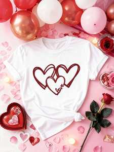 T-shirt da donna a maniche corte con scollo rotondo, 100% cotone, stampa con motivo a cuore, regalo di San Valentino, abbigliamento casual leggero - Product Image 3
