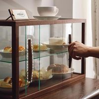 Vitrine de boulangerie rectangulaire en bois avec portes en verre pour produits de boulangerie, desserts, biscuits, cupcakes - Finition brune