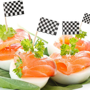 Benutzer definierte karierte Racing <span class=keywords><strong>Flag</strong></span> Zahnstocher Bambus Cupcake Picks und Dinner Flags Rennwagen Cake Topper und Party Dekorationen - Product Image 2