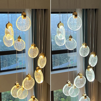 Long lustre d'escalier en aluminium de style moderne pour villa, télécommande, hauteur réglable, lumière blanche chaude, design créatif