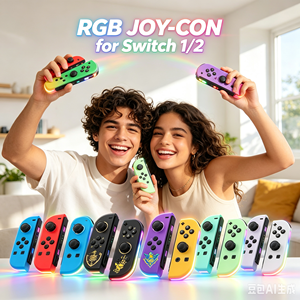 Manette <span class=keywords><strong>de</strong></span> jeu Joy-Con <span class=keywords><strong>Animal</strong></span> <span class=keywords><strong>Crossing</strong></span> vert pastel bleu gauche et droite avec éclairage RGB, fonction Turbo et moteur <span class=keywords><strong>de</strong></span> vibration six axes - Product Image 2