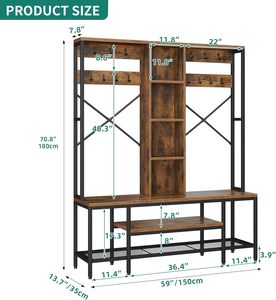 Granja <span class=keywords><strong>entrada</strong></span> pasillo árbol Banco zapato almacenamiento <span class=keywords><strong>entrada</strong></span> sala de estar dormitorio rústico marrón <span class=keywords><strong>perchero</strong></span> - Product Image 3