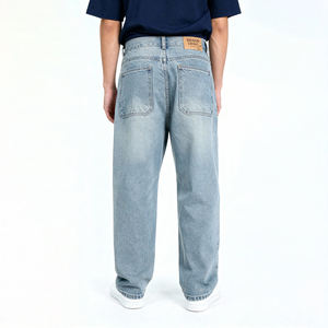 Herren Retro Dirty Wash Jeans Vintage 90er-Stil Loose Fit Weites Bein Denim-Hose Gerade Baggy Hose Männliche Streetwear Weich - Product Image 4