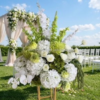 Ramo de Rosas Blancas Artificiales de Seda de 40 cm con Hortensias en Cascada y Bola de Flores de 70 cm con Follaje Verde para Decoración de Bodas, Venta al Por Mayor