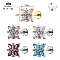 Anting-anting tusuk titanium alloy F136, ulir dalam, bertabur zircon, desain geometris, panjang batang 8mm, untuk tindik helix.
