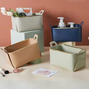 ตะกร้าเก็บของเล่นหนังวีแกนพร้อมโลหะสำหรับจัดในห้องน้ำที่บ้านห้องครัวที่เก็บของในห้องน้ำ - Product Image 3