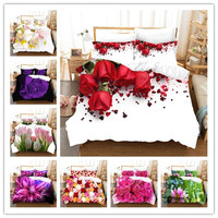 Parure de lit 3D en polyester 100% imprimée numériquement, motif floral rose, 3 ou 4 pièces, vente en gros