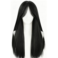 U&ME Hair Cosplay Perruque synthétique noire longue et droite, fabriquée à la machine, style franges complètes