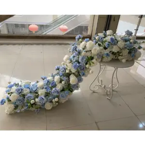 Corredor de flores artificiales de gama alta, decoración de fiesta de cumpleaños y boda, sueño azul