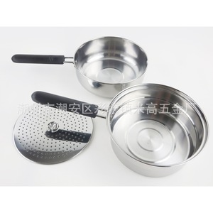 Stainless Steel <b>Cookware</b> Set 2 Piece With Steamer And Frying Pan For Camping Outdoor Use - Product Image 1