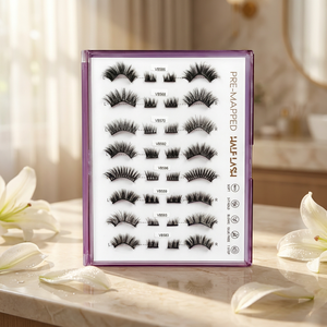 Vente en gros de faux cils à effet 3D, sans colle, emballage personnalisé, fournitures pour cils en bande, cils pré-collés, demi-cils - Product Image 1