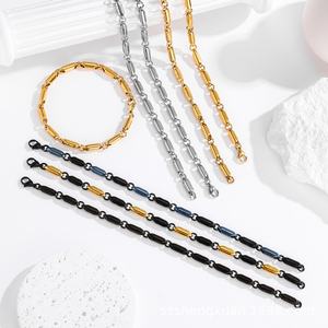 Joyería para Hombre, Pulsera de Acero Inoxidable, Joyería Chapada en Oro, Pulsera Negra, Pulsera de Eslabones Geométricos, Joyería de Moda - Product Image 1