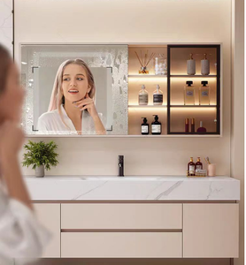 2024, venta al por mayor, último armario de baño de champán montado en la pared moderno con tiras Led, juego de tocador de lavabo de una pieza - Product Image 6