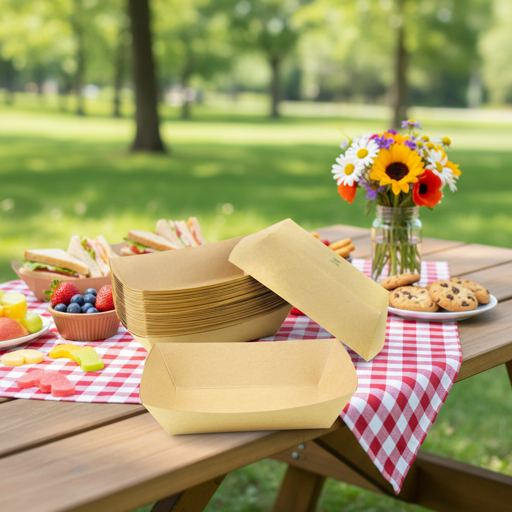 Wholesale Takeaway Packing Box for Picnic Camping Kraft Paper Boat Bowl Tray Disposable Barbecue Fried Chicken Snack Paper Plate