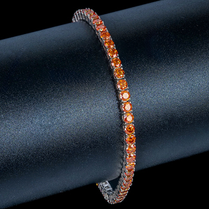 Pulsera de Cadena de Eslabones de Plata 925 con Diamantes Moissanita VVS de 2mm y 3mm, Bañada en Oro Blanco de 18k, Color Naranja Dulce, Estilo Tenis, Unisex y de Moda - Product Image 4