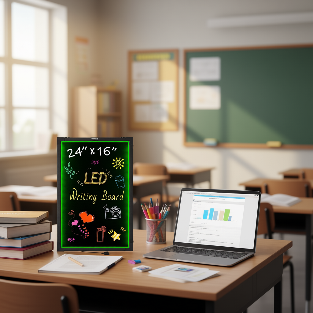 Pizarra LED Acrílica Luminosa De 30x20 Cm Con 7 Rotuladores De Colores, Borrable, Con Soporte Y USB