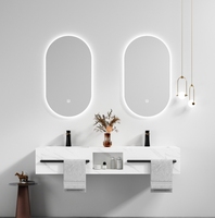 2025 personnalisé LED miroir coiffeuse avec Rock Board bassin ensemble pour hôtels Design moderne salle de bain vanités éviers en vente