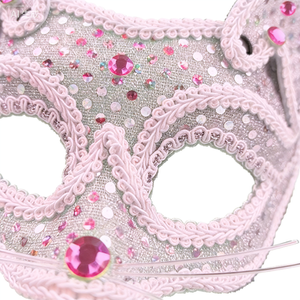 Máscara de disfraz con orejas de gato rosa y diamantes de imitación para fiesta de Halloween o carnaval - Product Image 2