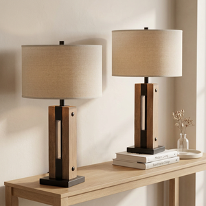 Modern Wooden <b>Bedside</b> <b>Table</b> Fabric Drum Shade <b>LED</b> Eco-Friendly Eye Caring Light Ra80 3000K-6000K Color Temp Bedroom Living Room - Product Image 4