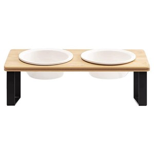 ชั้นวางชามอาหารแมวไม้ไผ่แบบสองช่อง ยกสูงสำหรับให้อาหารสัตว์เลี้ยง - Product Image 5