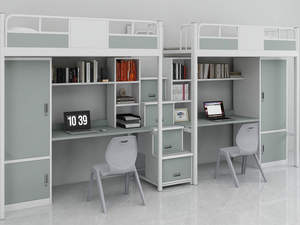 Cama Beliche de Madeira e Metal para Estudantes com Escrivaninha e Estante para Apartamento Escolar/Dormitório - Product Image 3