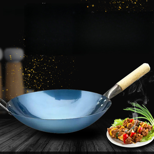 <span class=keywords><strong>Wok</strong></span> de Acero de Varios Tamaños con Mango de Madera Antideslizante, Utensilios de Cocina Profesionales para el Hogar, Catering y Cocina Comercial - Product Image 2