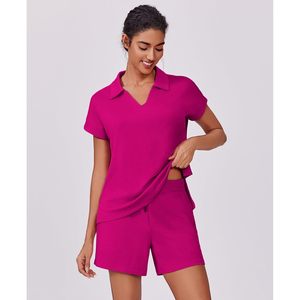 Women's 2 Piece Summer Lounge Set Short Sleeve V-neck <b>Top</b> Drawstring Shorts Casual Outfit Breathable Knitted Fabric - Product Image 4